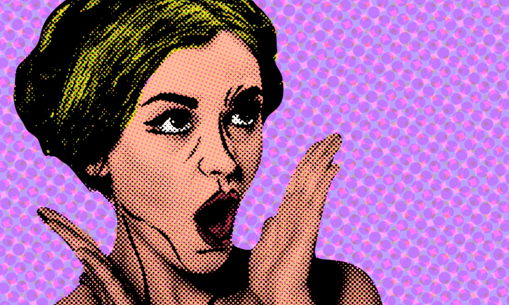 Woman holding up her hands in shock and awe.