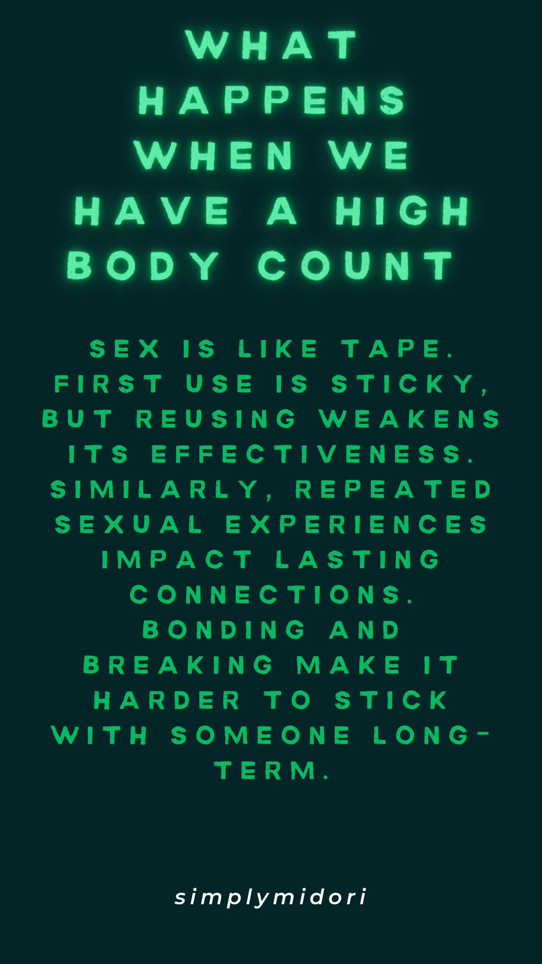 A quote that places an emphasis on an individual's sex life; outlying the good and the bad.