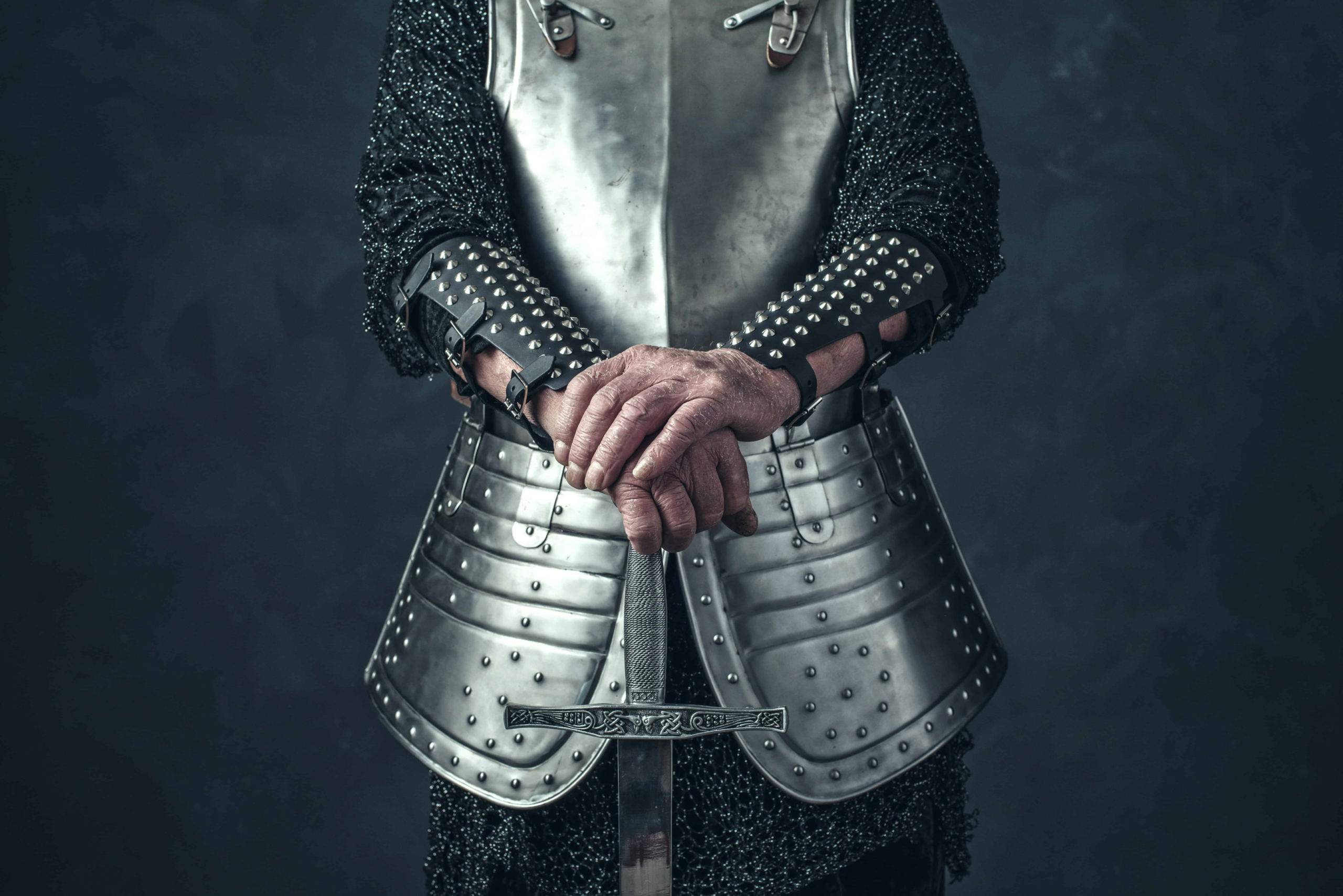 A man dressed as a knight in shining armor!