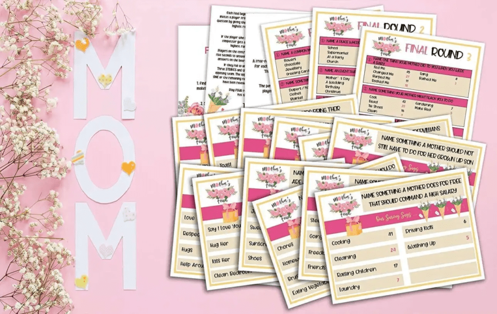 A pink background that says the words mom.