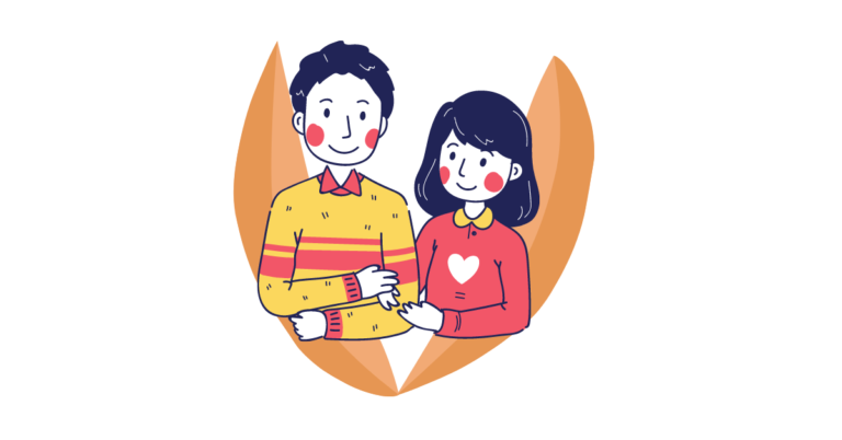 Couple holding onto each other. with rosy cheeks indicating that they are in love.