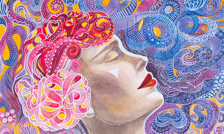 A picture of a woman with her brain open relaxing.