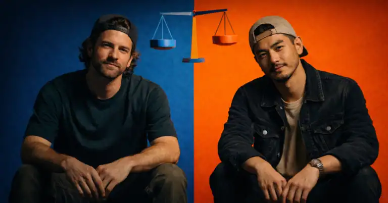 Two guys with hats on posing for the camera. Showing us what Friendships are really like